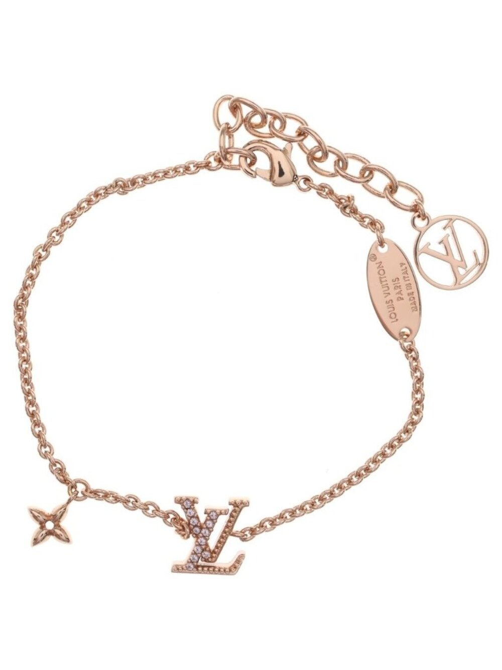 Louis Vuitton LV Iconic Logo Rhinestone Bracelet Pink Gold